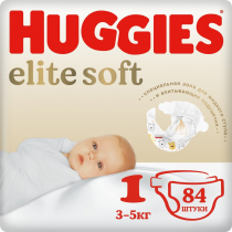 Подгузники Huggies Elite Soft 1 Mega №84 вес 1-5 кг для новорожденных